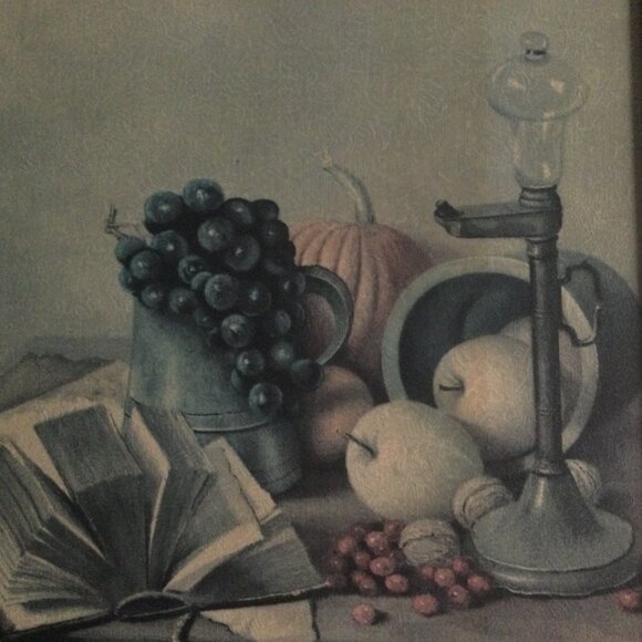 Vintage Henk Bos Still life print on board with vintage frame pumpkin grapes - Picture 3 of 6